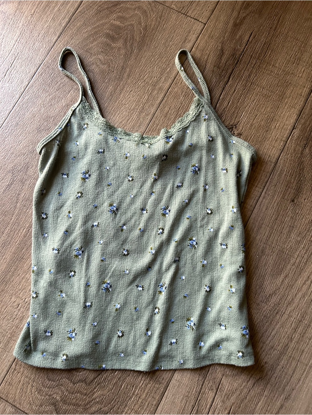 Wild Fable Light Green Floral Lace-Trim Cami Tank Top